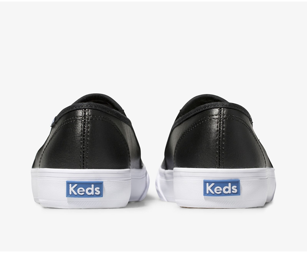 Keds Slip Ons Damen Schwarz - Double Decker Perf Leder - XVR-982063